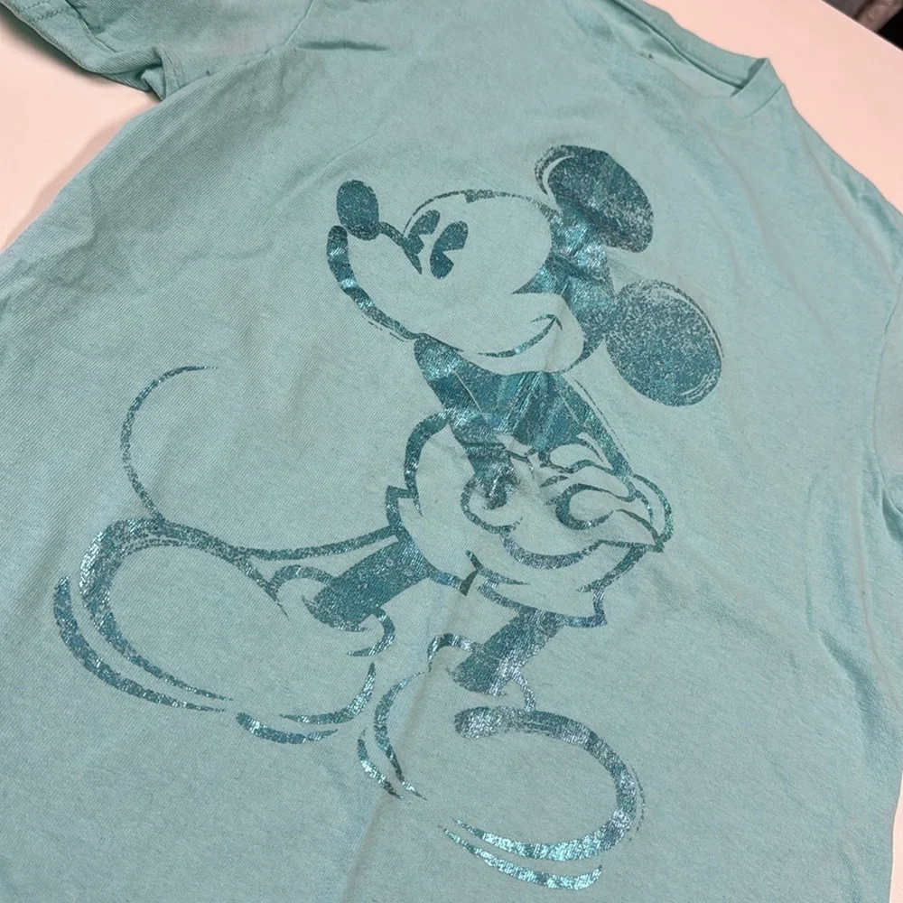 Disney Parka Teal Sparkly Mickey Mouse T-Shirt - Picture 3 of 3